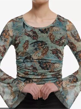 Social Collision XS The Birth Of Venus Mesh Long-Sleeve Top